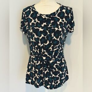 DKNY Black and Blue Patterned Short Sleeve Top